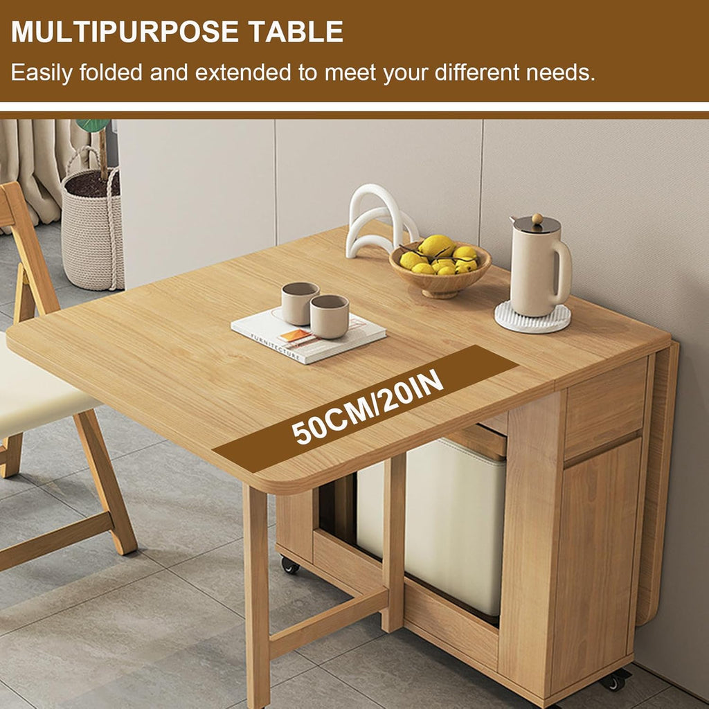 Folding Dining Table with 4 Chairs and Wheels H93552