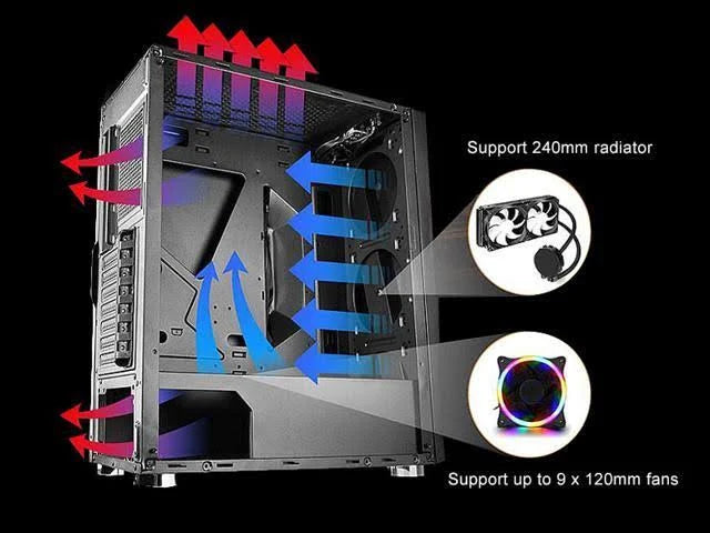 ATX Mid Tower PC Case with Tempered Glass Side and RGB Front A60740