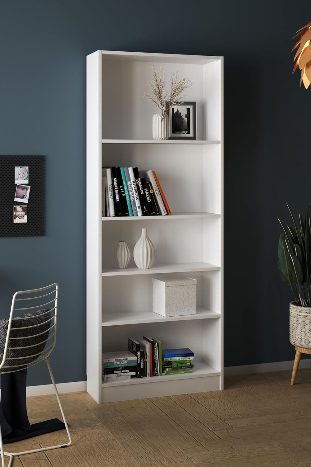 5 Shelf Bookcase, Tall, White P3232