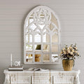 Arched Window Mirror, Big Wall Mirrors Decorative with Wood Framed,Large Retro Farmhouse Mirrors,Window Pane Mirror Decor for Kitchen Entryway Living Room Bedroom Bathroom White(23.6"x38"x1.2")