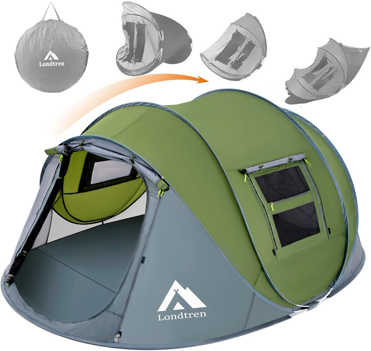 4 Person Pop Up Tent Waterproof Automatic Setup 2 Doors for Camping Hiking Traveling S170860