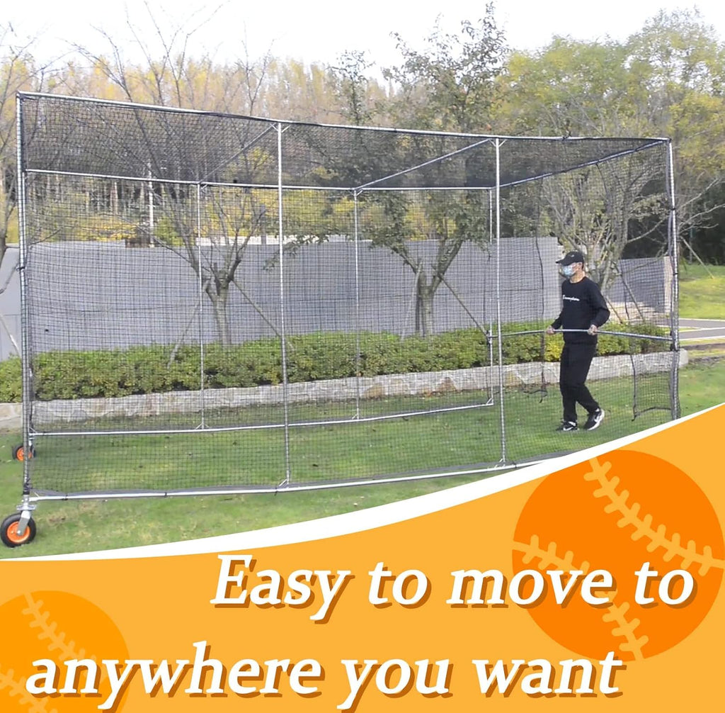 Batting Cage with Wheels for Backyard, 16x10x8 ft R5744