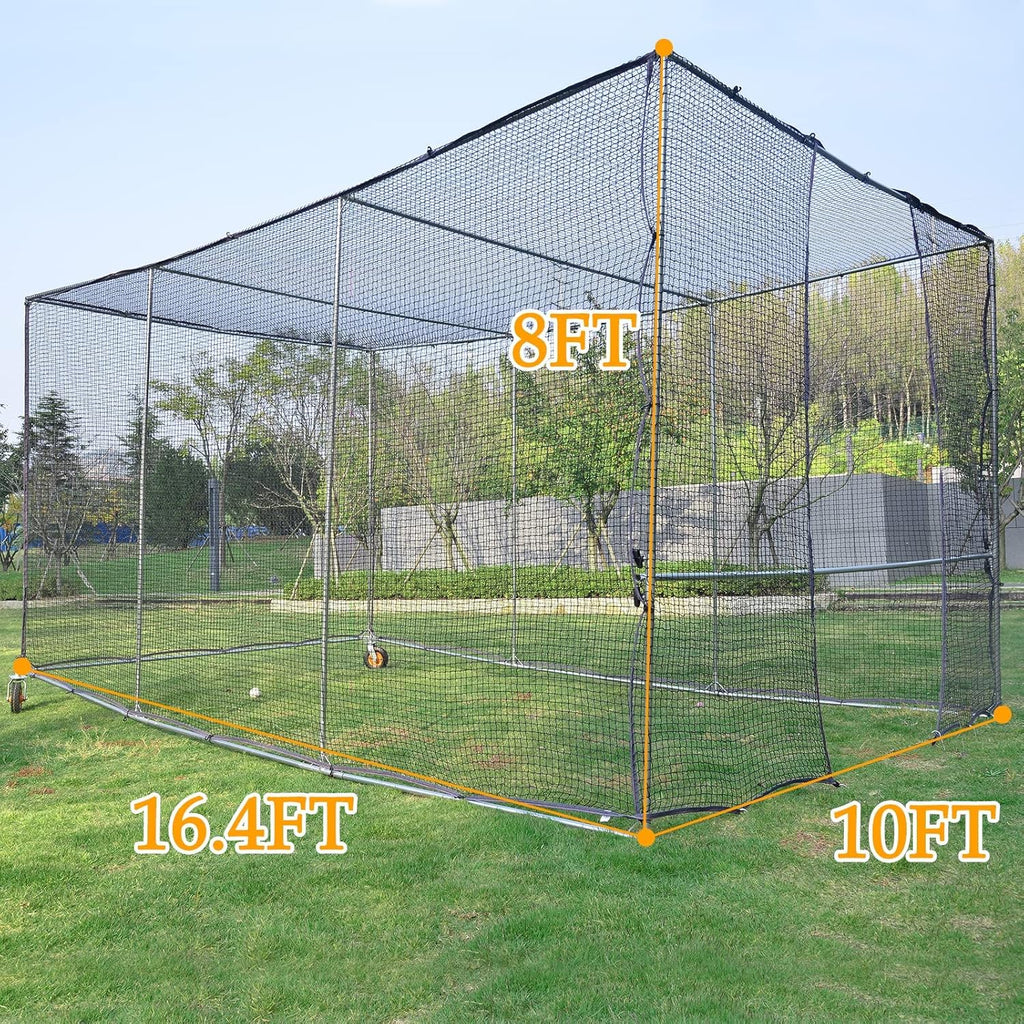 Batting Cage with Wheels for Backyard, 16x10x8 ft R5744