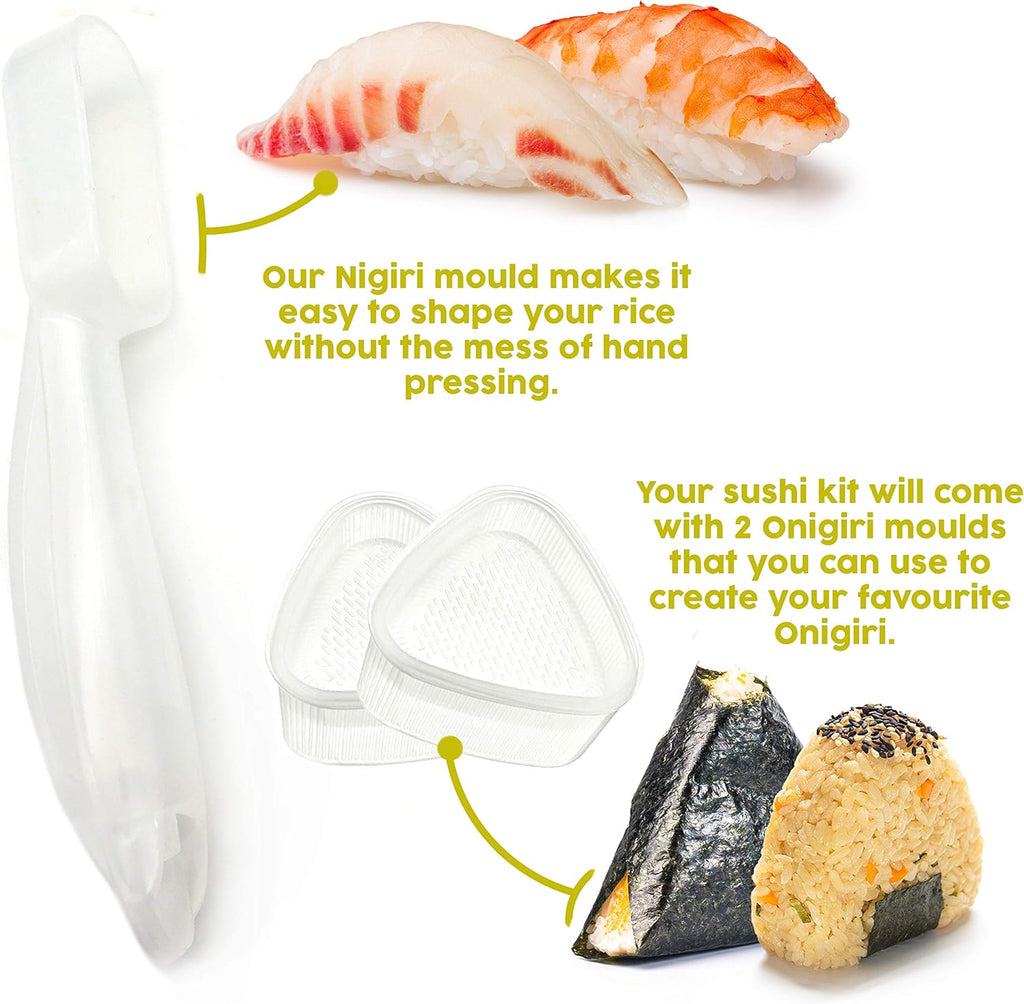 Bamboo Sushi Making Kit with Maki Maker, Sushi Mat, Onigiri Mold Set, and Chopsticks Z5306