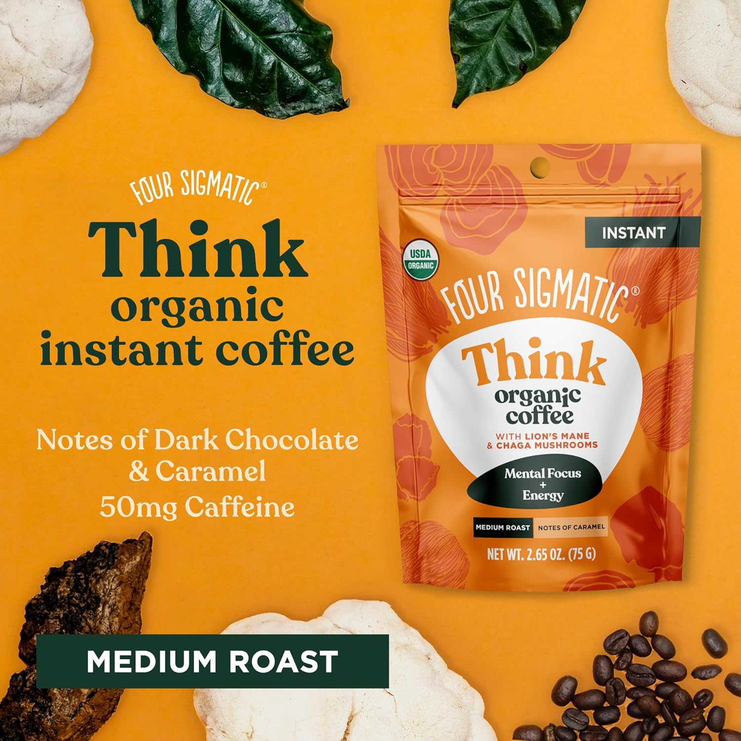 Organic Mushroom Coffee with Lion's Mane and Chaga, Instant Mix, 30 Servings R41635