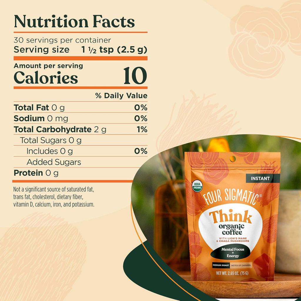 Organic Mushroom Coffee with Lion's Mane and Chaga, Instant Mix, 30 Servings R41635
