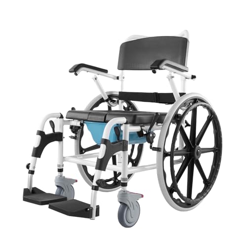 Shower Wheelchair, 17.5in Width Aluminum Alloy, Adjustable Rolling Chair with Brake for Disabled Adult J838
