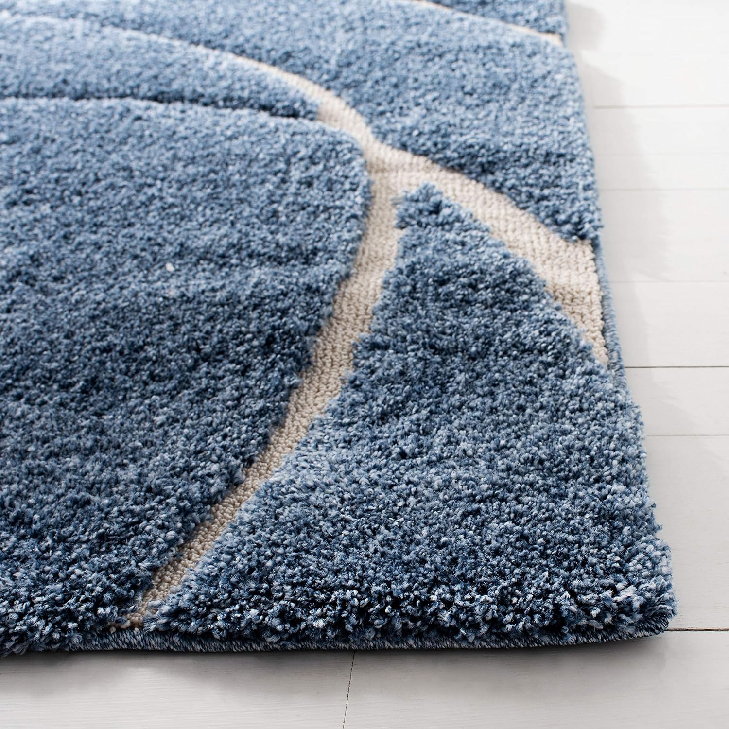 Shag Area Rug - 8'6" x 12', Light Blue & Cream, Non-Shedding, Easy Care S62821