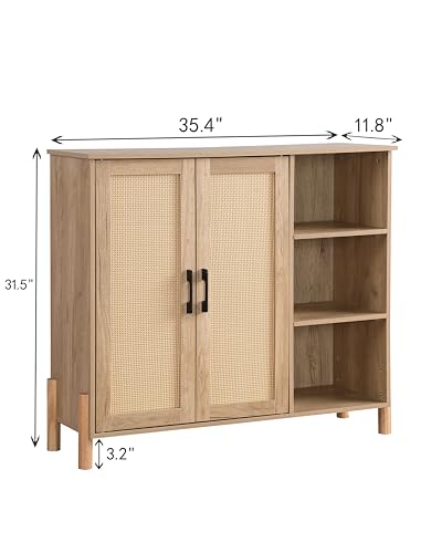 Bathroom Floor Cabinet with Rattan Doors and Adjustable Shelf I761