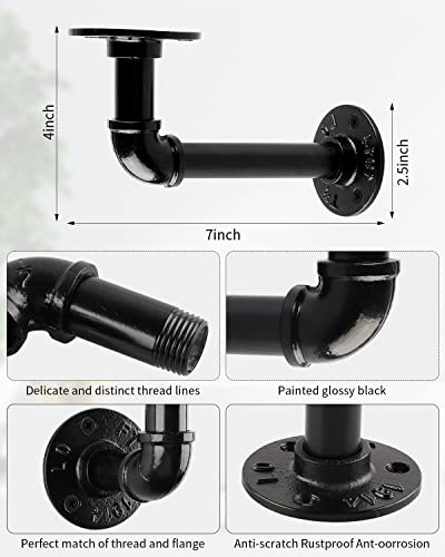 Shelf Brackets, 12 Pack Industrial Pipe Wall Mount, Heavy Duty Black Iron Finish, 7x4 Inch U6663