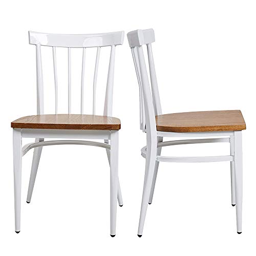 LUCKYERMORE Heavy Duty Metal Dining Chair Set of 2, Stackable Commercial Chair with Wood Seat, Metal Frame, 450lbs Capacity, for Kitchen, Restaurant, Dining Room, Fully Assembled, Ladder Back, Black