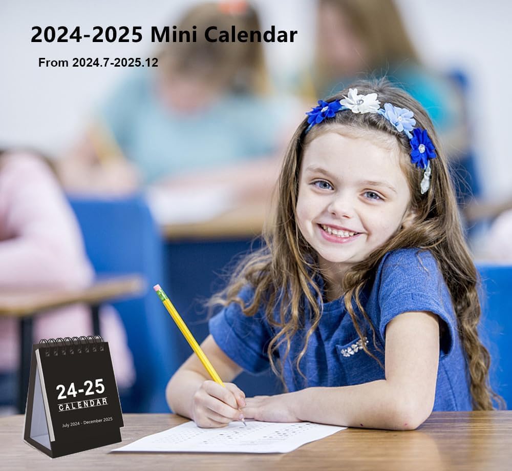 Mini Desk Stand Calendar 2024-2025, Spiral Monthly Flip, Black G356
