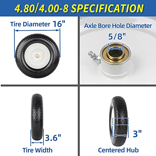 16" Flat-Free Solid Wheelbarrow Tire and Wheel with 3" Hub, 2 Pack D71069