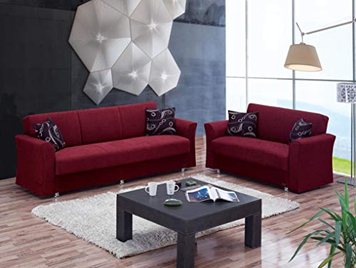 Convertible Sofa Bed with Storage and 2 Pillows, Burgundy Y203564