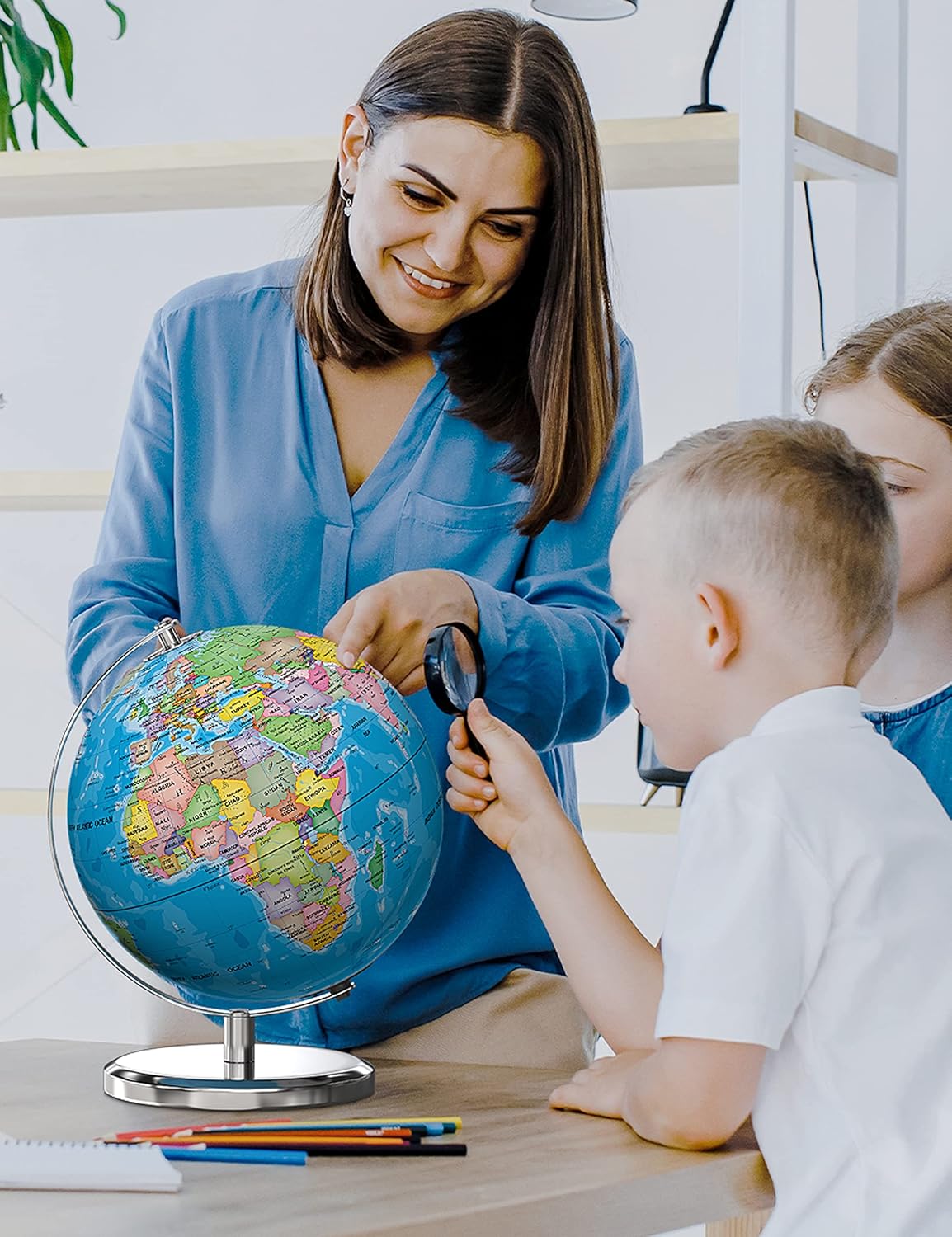 9" Illuminated Globe with Stand, LED Night Light for Kids Learning W4504