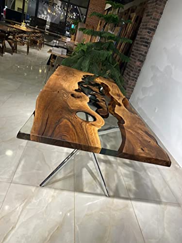 Epoxy Resin River Dining Table Top, 60 x 30 Inches I48499