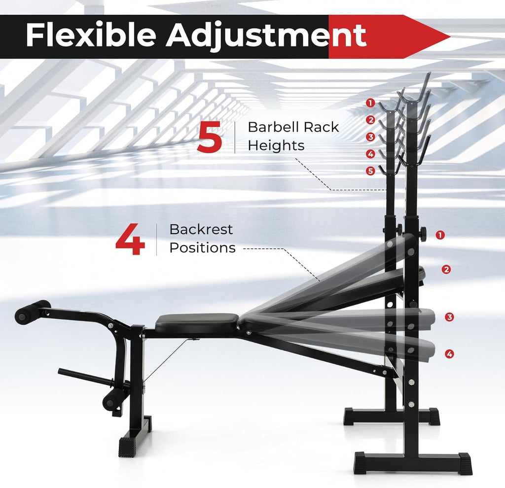 Adjustable Weight Bench with Squat Racks, Leg Extension & Leg Curl for Home Gym I38285