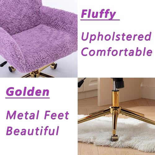 Faux Fur Vanity Chair with Wheels, Adjustable Height, Pink U782