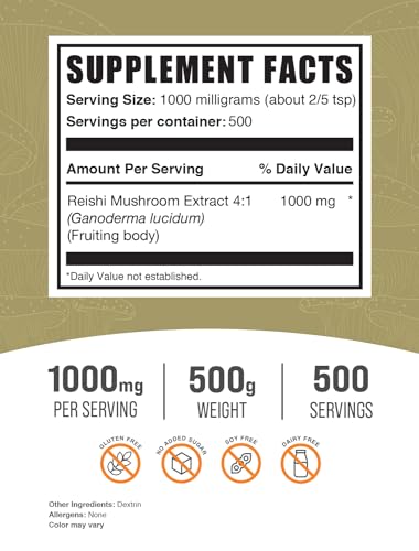 Reishi Mushroom Extract Powder, Gluten Free, 1000mg per Serving L491