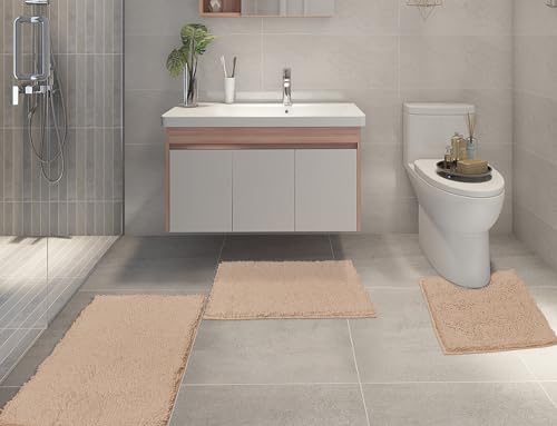 Bathroom Rug Set 3 Piece Non Slip Thick Chenille Absorbent Machine Washable M3487