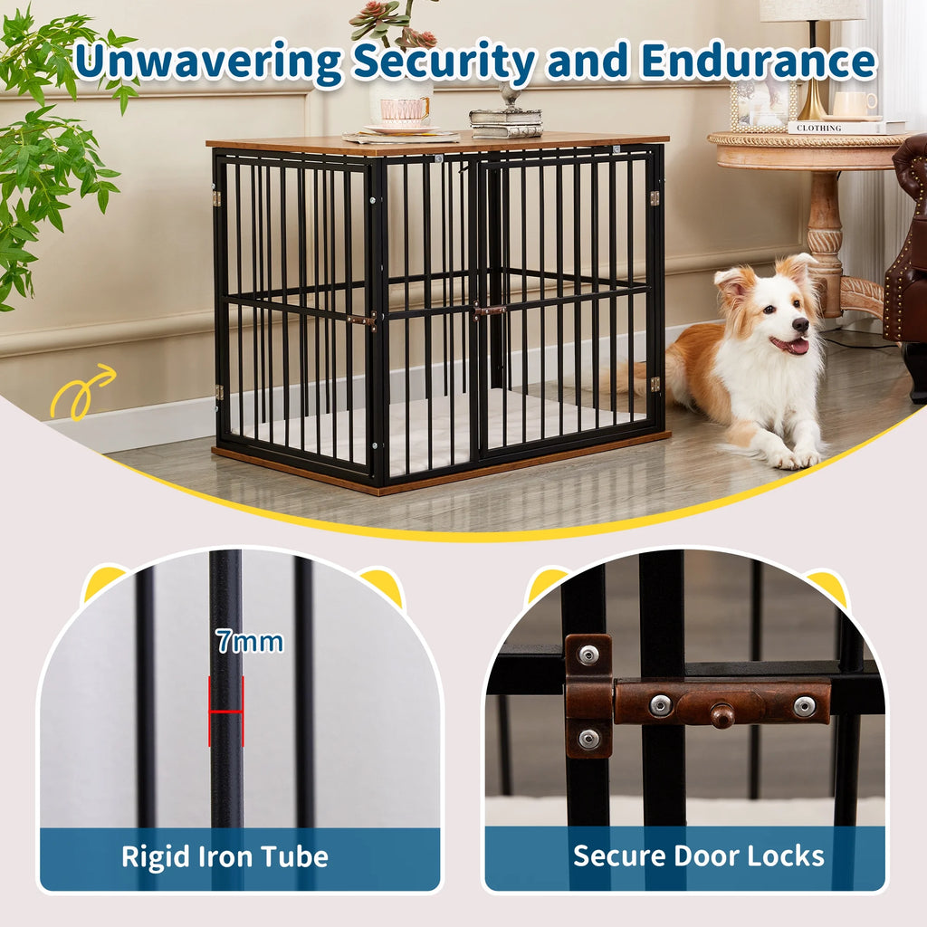 Medium Wooden Dog Crate Furniture with Washable Cushion J5452
