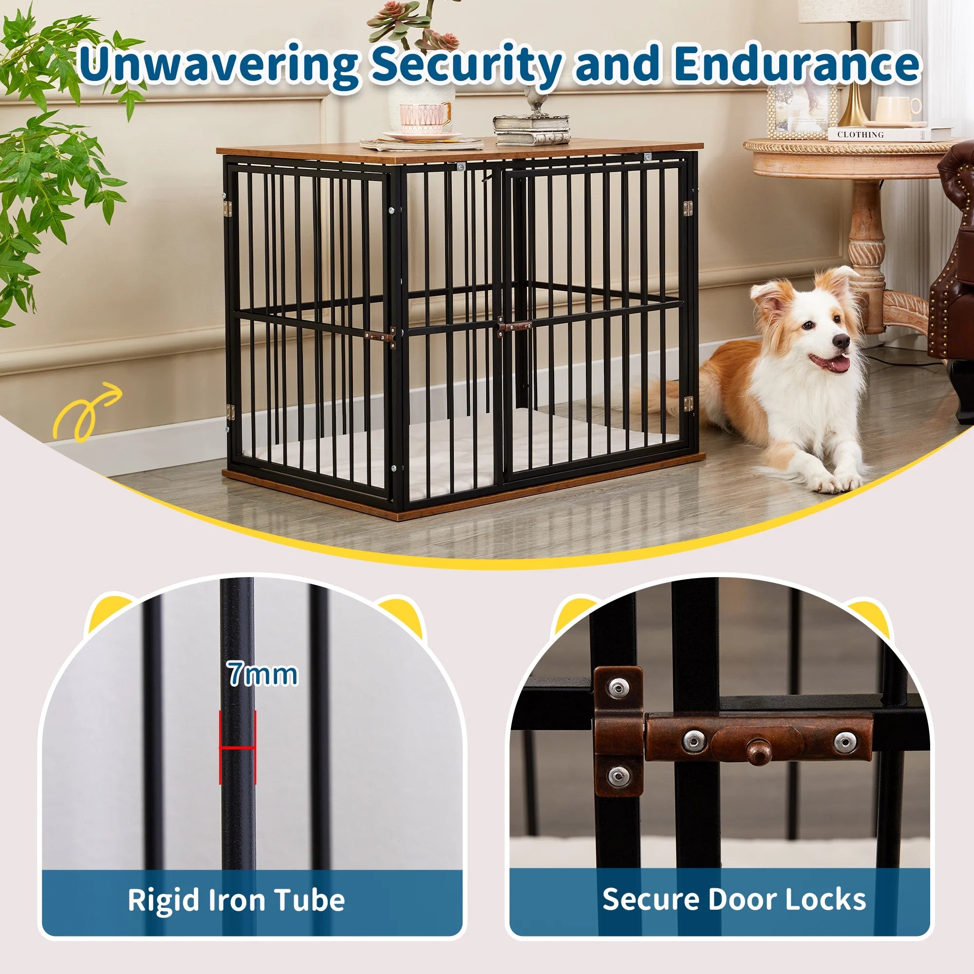 Medium Wooden Dog Crate Furniture with Washable Cushion J5452
