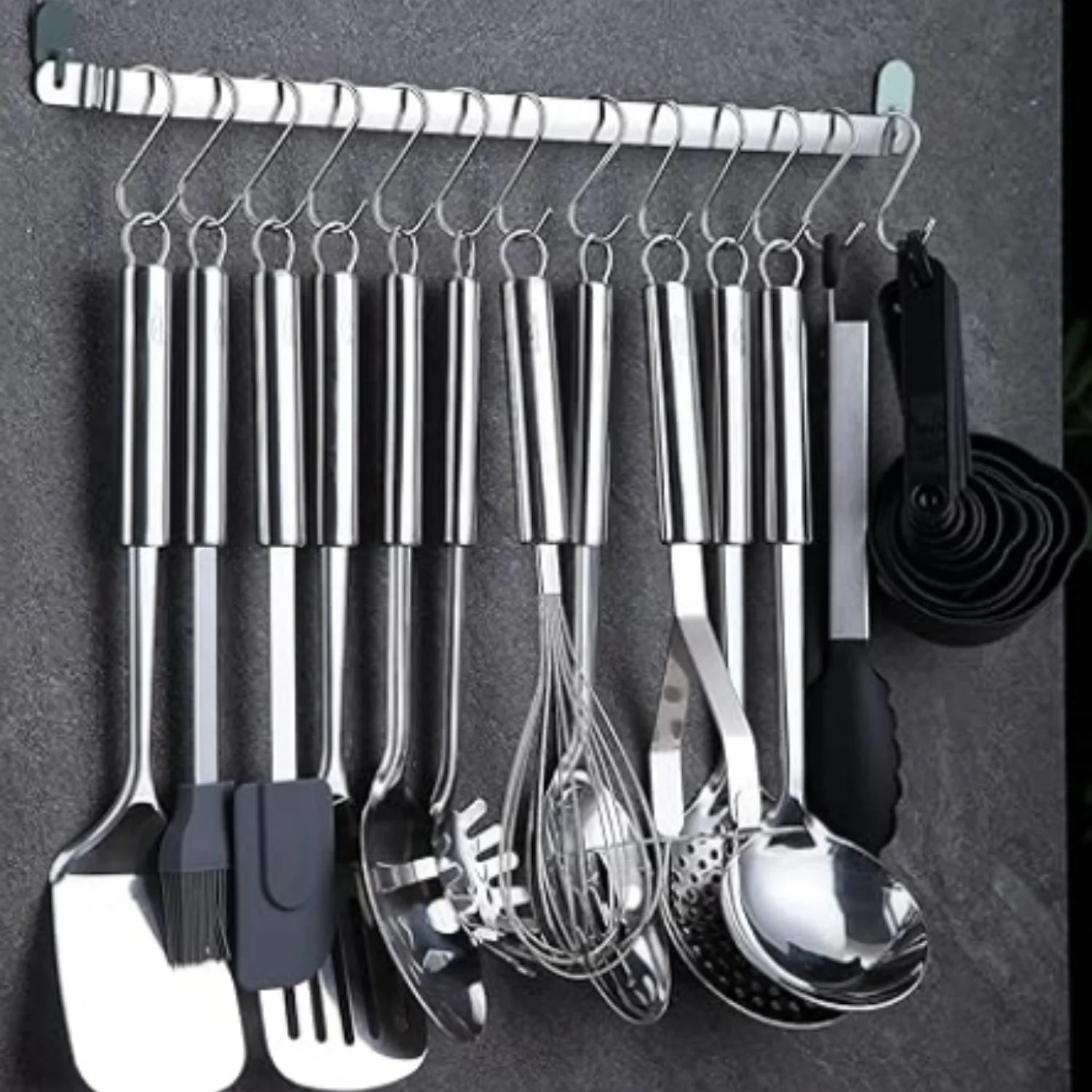 Stainless Steel Kitchen Utensils Set with Holder Rack, 38 Pieces W132747