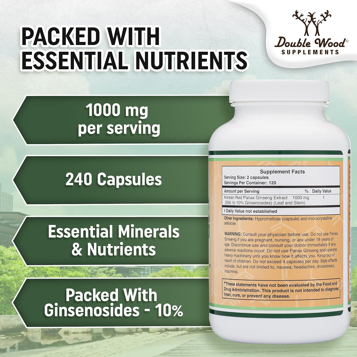Korean Red Ginseng Extract Capsules 1000mg, 240 Vegan Capsules B3039