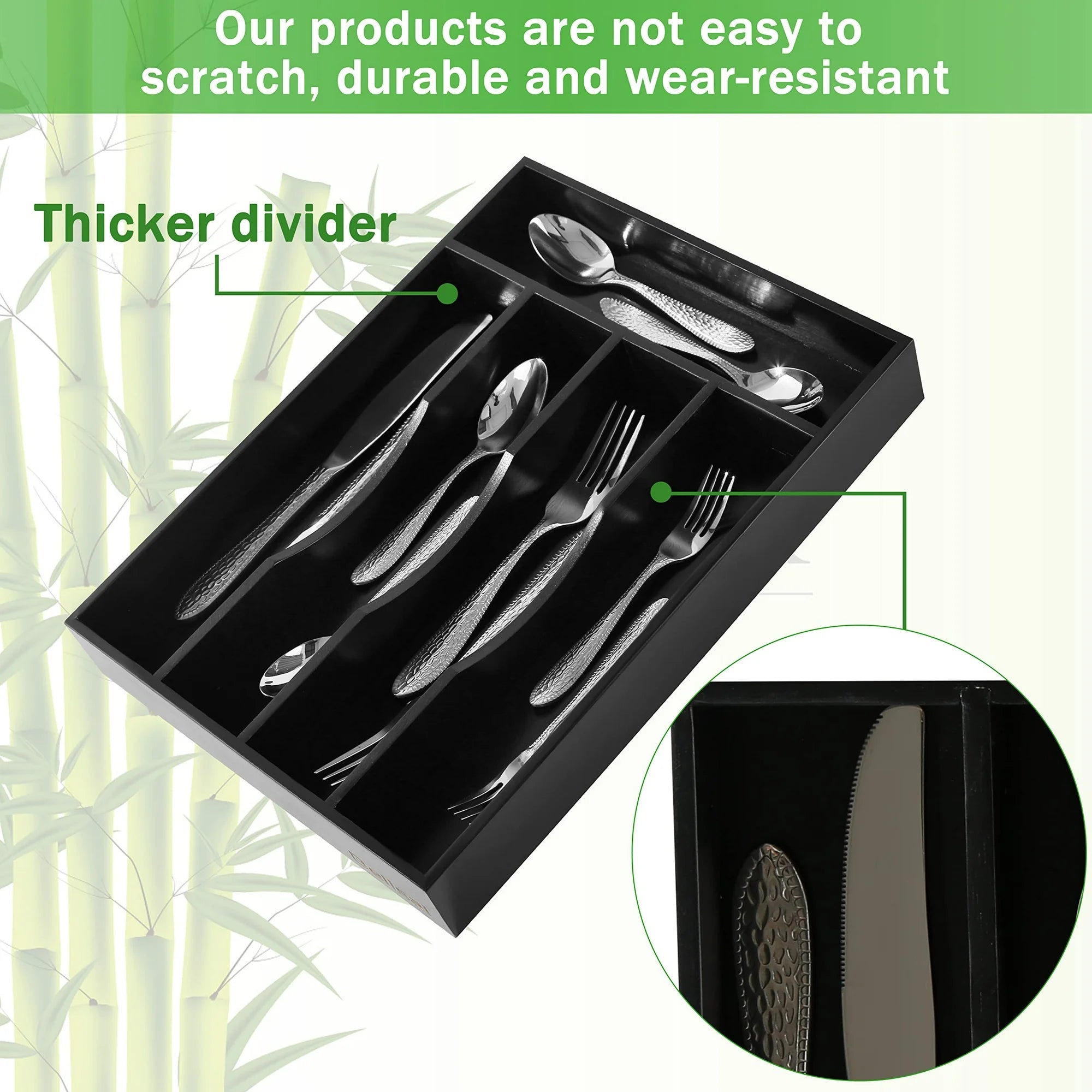 Bamboo Utensil Tray for Silverware, 5-Section Cutlery Holder D20556