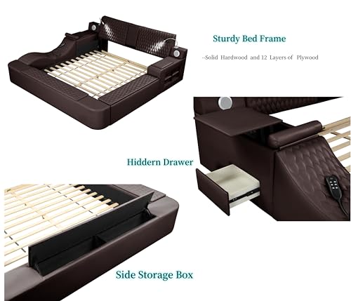 Queen Size Smart Bed Frame with Massage Recliner and Storage G4037