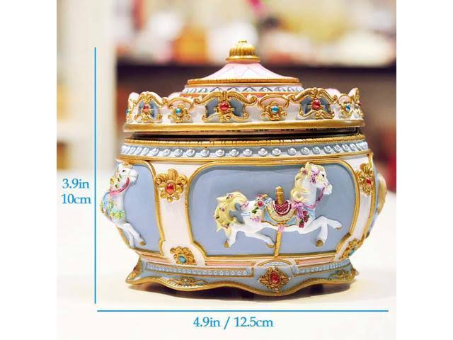 Carousel Horse Music Box with LED Lights, Resin Carved Mechanical Musical Box N255