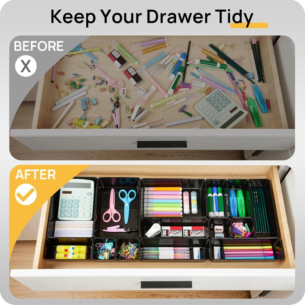 Desk Drawer Organizer Set, 25 Pieces Plastic Storage Trays J5302