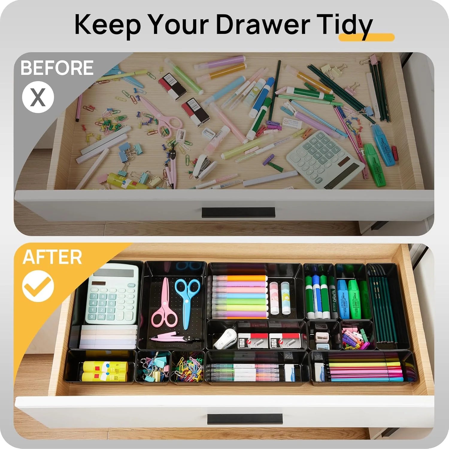 Desk Drawer Organizer Set, 25 Pieces Plastic Storage Trays J5302