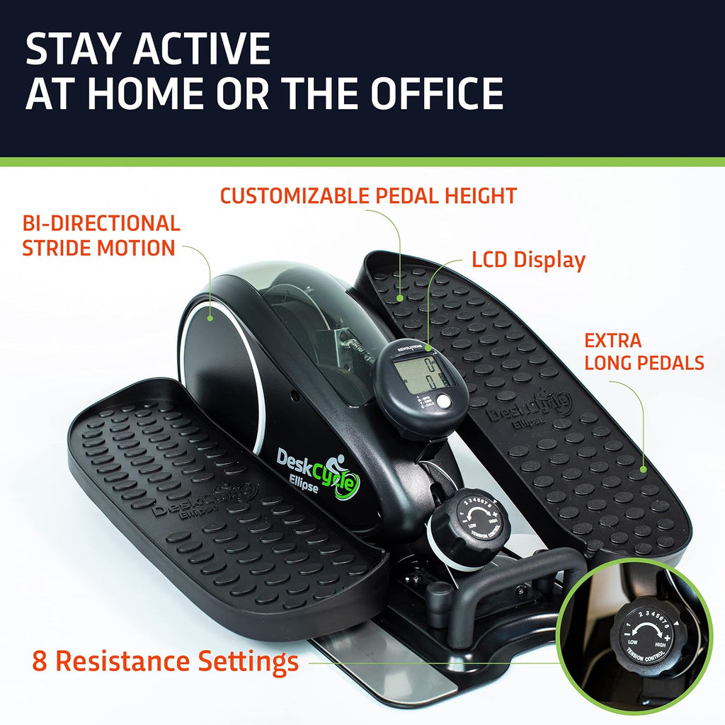 Under Desk Elliptical Machine, Compact Seated Pedal Exerciser, Black R37785