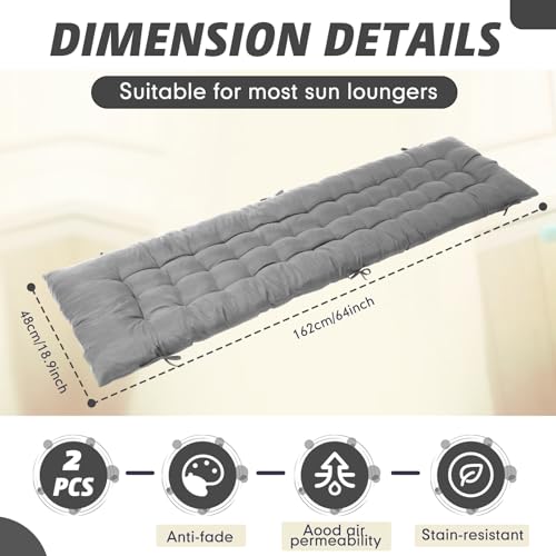 Lounge Chair Cushion 64 x 19 Inch Patio Recliner Pad Gray C2051