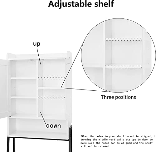 Over The Toilet Storage Cabinet, Wooden Bathroom Organizer with Double Door U3042