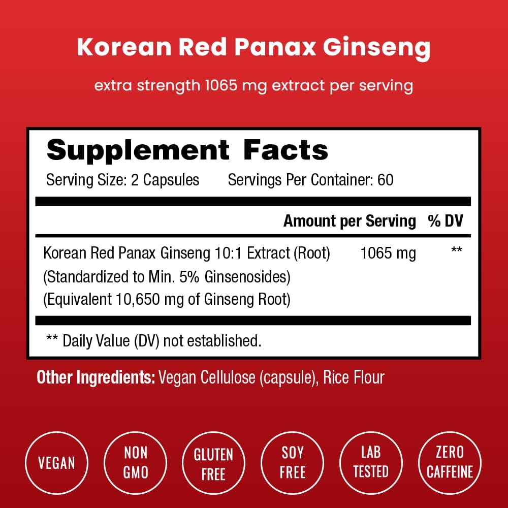 Korean Red Panax Ginseng Capsules for Energy and Immune Support F489623