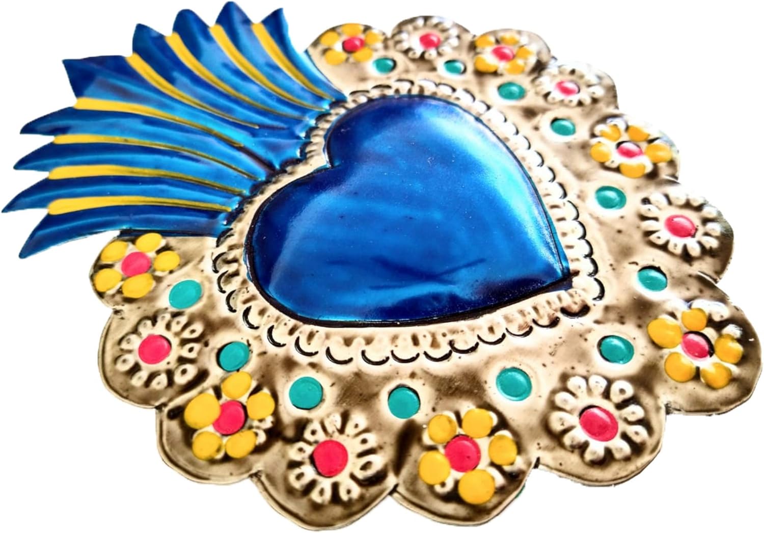 Mexican Tin Hearts 5 Pieces Wall Decor, Hand Painted Metal Charms X21969