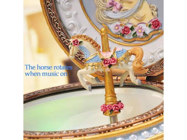 Carousel Horse Music Box with LED Lights, Resin Carved Mechanical Musical Box N255