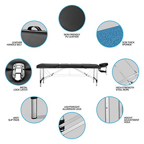 Portable Massage Table 3 Fold 23.6" Wide, Height Adjustable with Headrest, Armrests and Carry Bag O185235