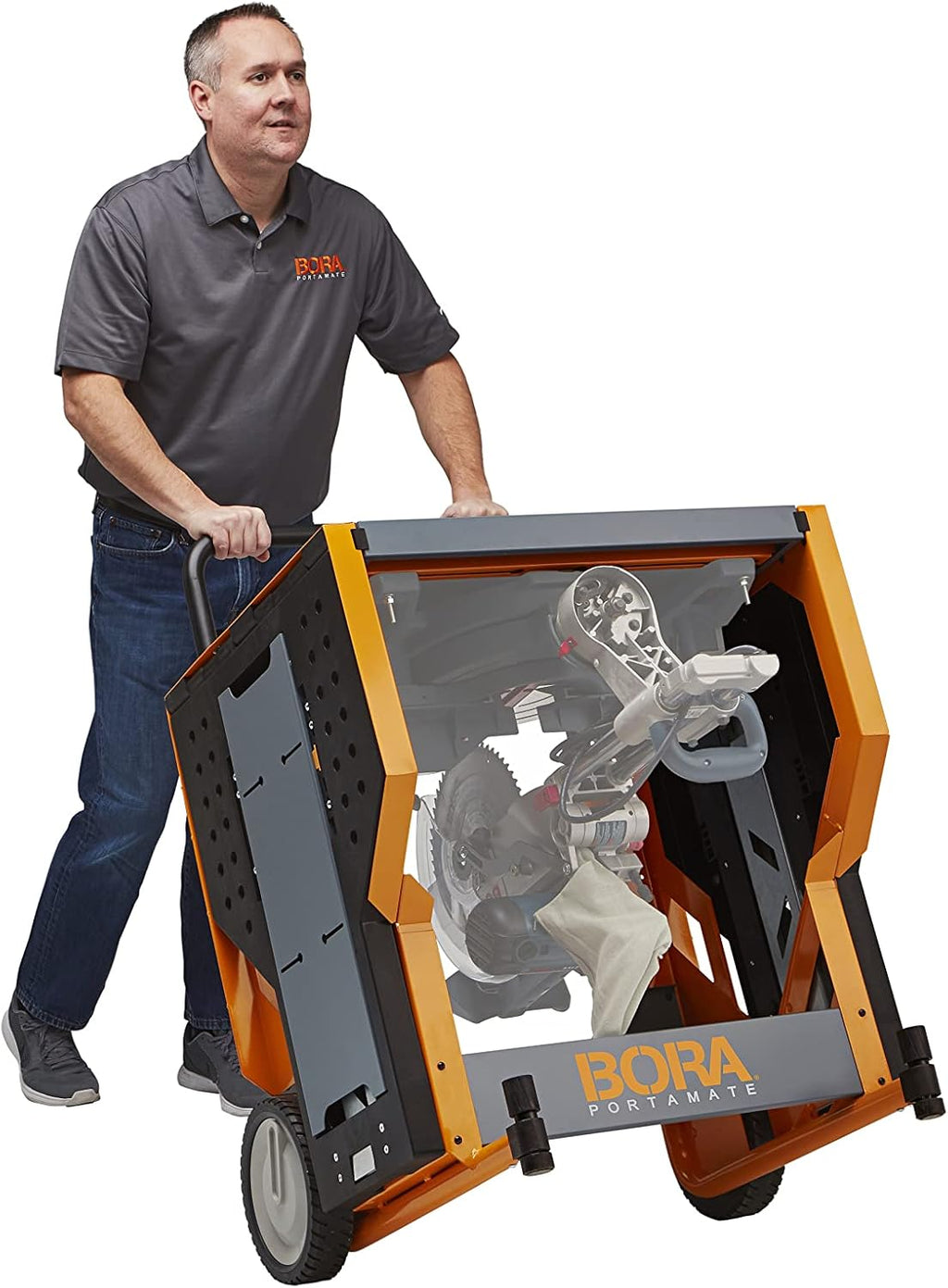 Miter Saw Workstation with Adjustable Pedestal Roller, Mobile Rolling Workbench F267