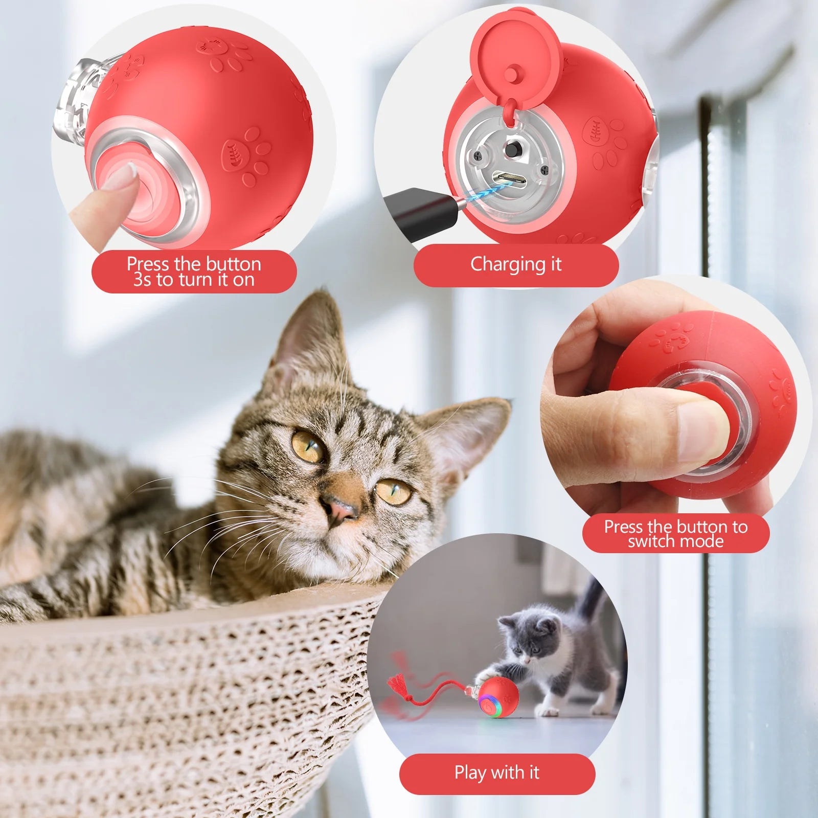 Interactive Cat Toy with Motion-Activated Rolling Ball and Chirping Sounds Z41559