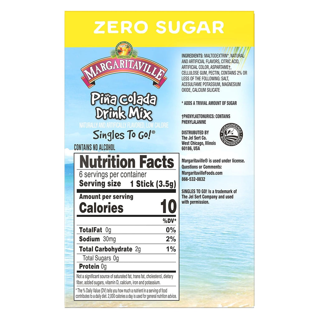 Pina Colada Non-Alcoholic Drink Mix Powder Sticks, 6 Count C292350