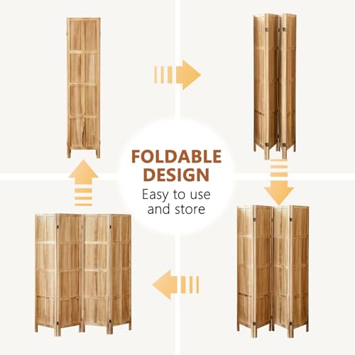 4 Panel Room Divider, 5.6 FT Folding Privacy Screen, Wooden Freestanding Partition for Home Office S53986