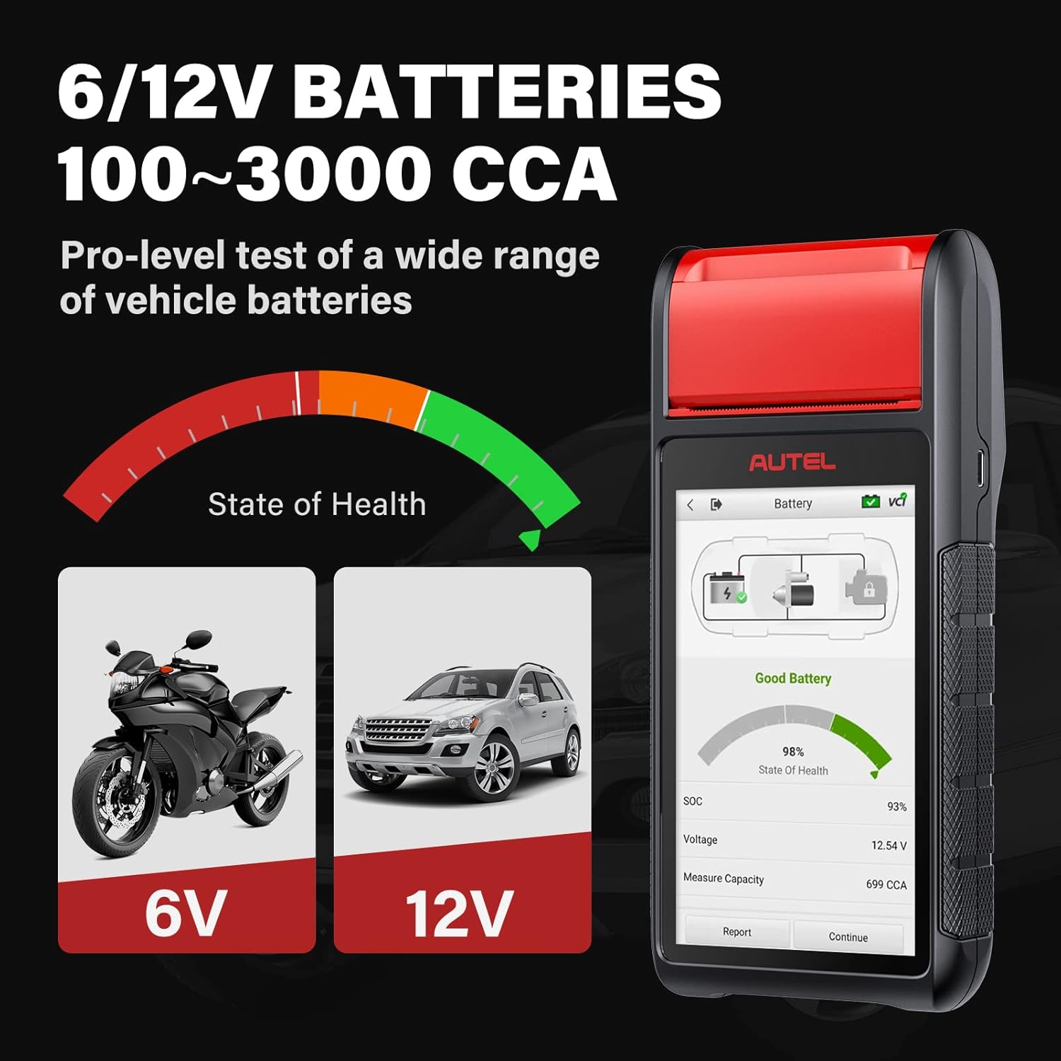 Battery Tester 6V & 12V with All System Diagnostic Scan Tool OBD2 Scanner D6238