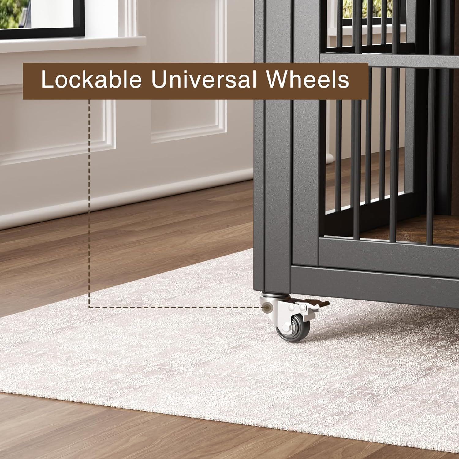 Wooden Dog Crate Indoor with Wheels for Medium and Large Dogs Y48597