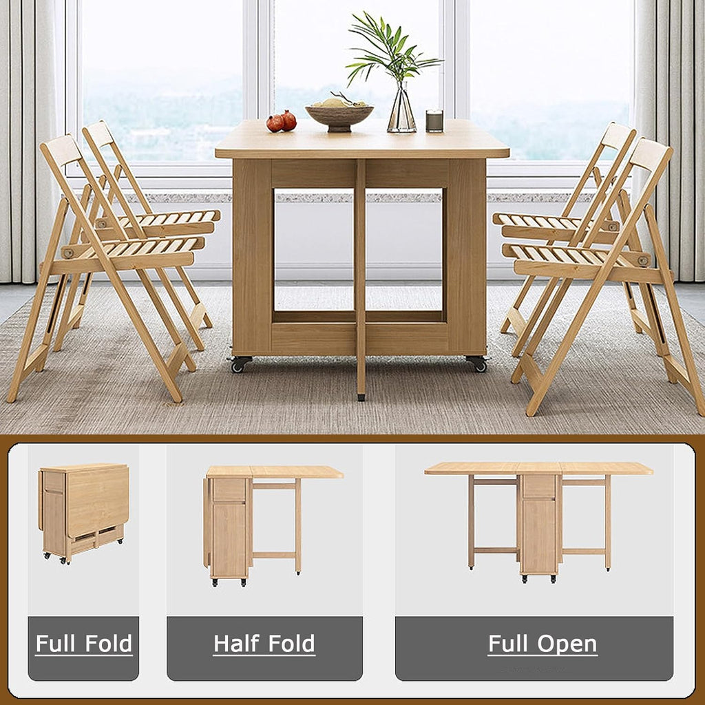Folding Dining Table with 4 Chairs and Wheels H93552