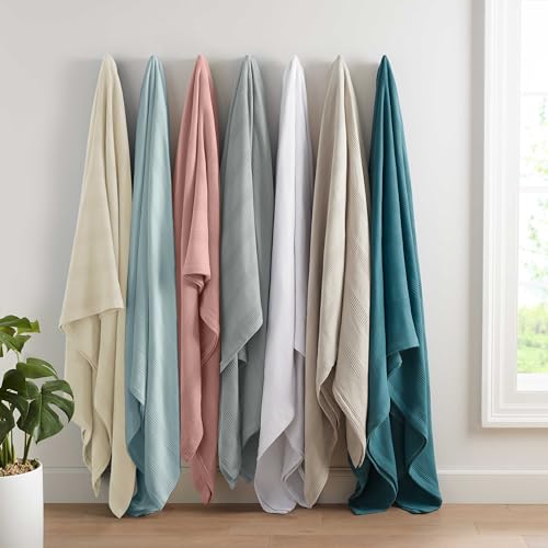 100% Cotton Blanket - Soft, Breathable, Lightweight - Twin Size, White Q462