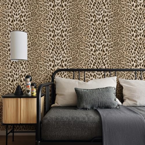 Leopard Textured Wallpaper, Gold Glitter Non-pasted 3D Embossed Wall Mural Q14916