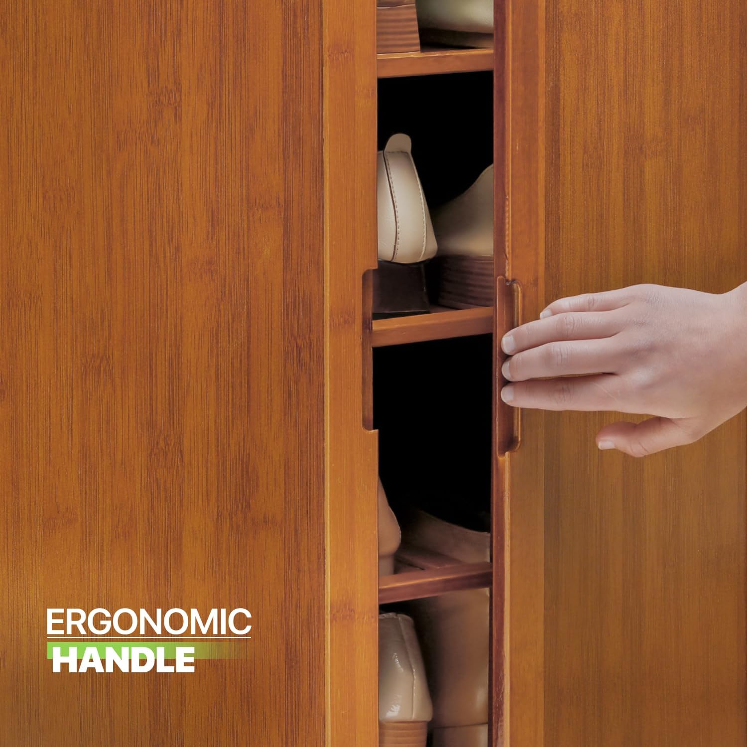 5 Tier Bamboo Shoe Cabinet with Doors, Freestanding Shoe Shelf Organizer G177